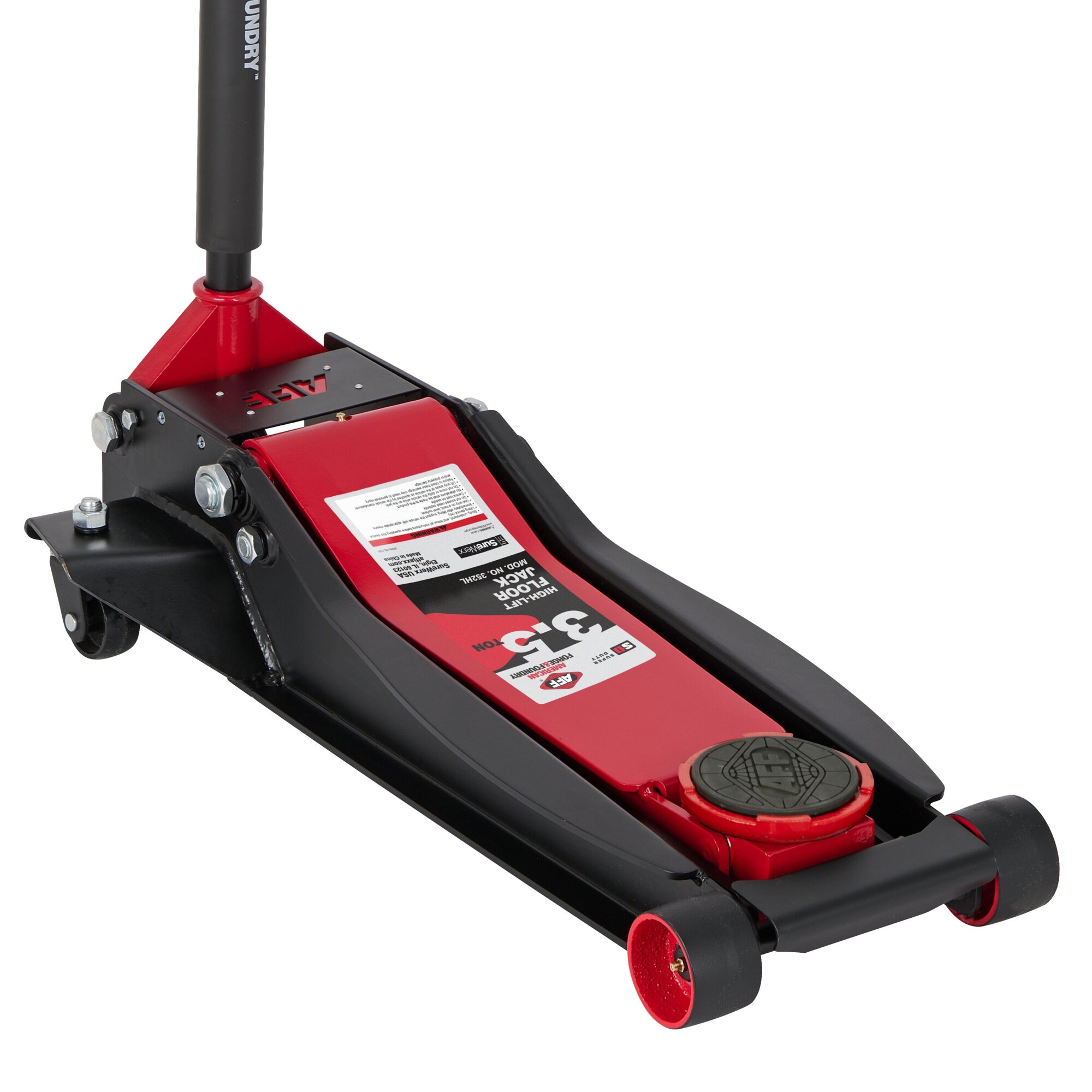 American Forge & Foundry - Service Jack - 3.5 Ton Capacity - Lightning™ Lift - Short Chassis - 2 pc Handle - 3.35" Min H to 24.21" Max H - High Lift - Model # 352HL